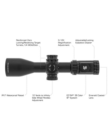 Compact Scope, 3-12X44 30mm AO, IE, Glass UMOA Reticle | UTG UTG & UTG Pro - 3